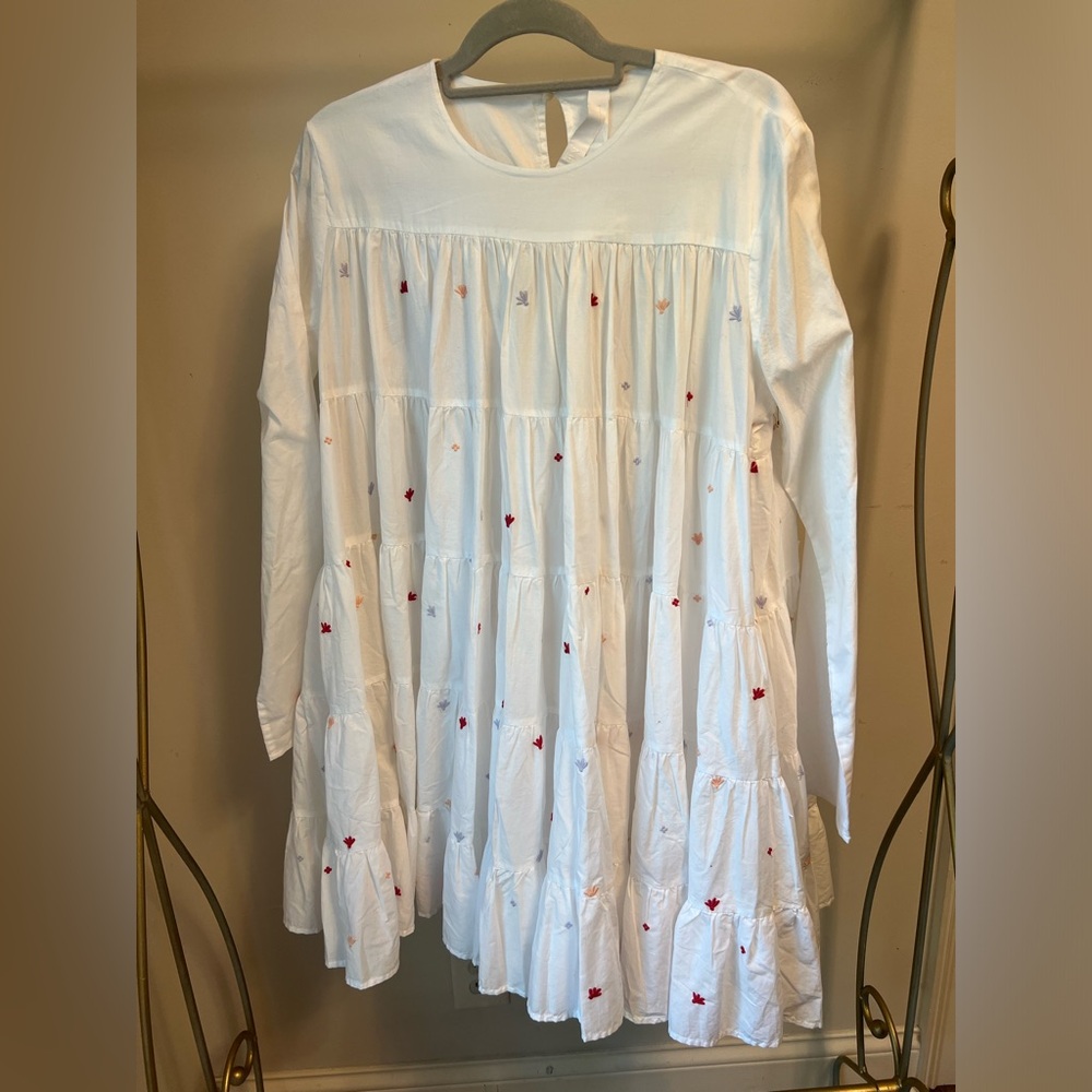RARE Embroidered Merlette Soliman Tiered Long-Sleeve Mini Dress in Size Medium